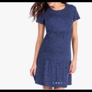 Navy maternity dress with polka dots